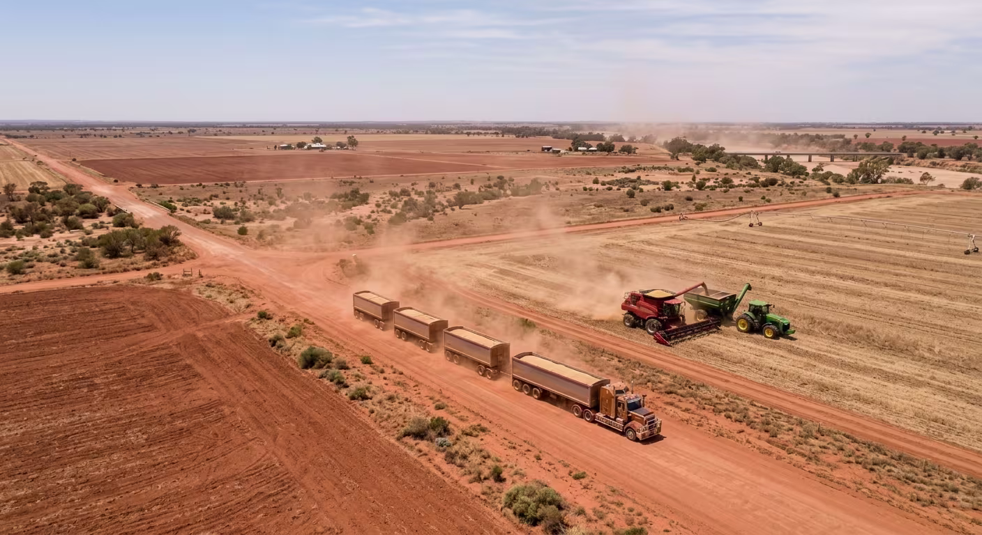 Heavy transport truck and agricultural tractor operating in the Sunraysia region